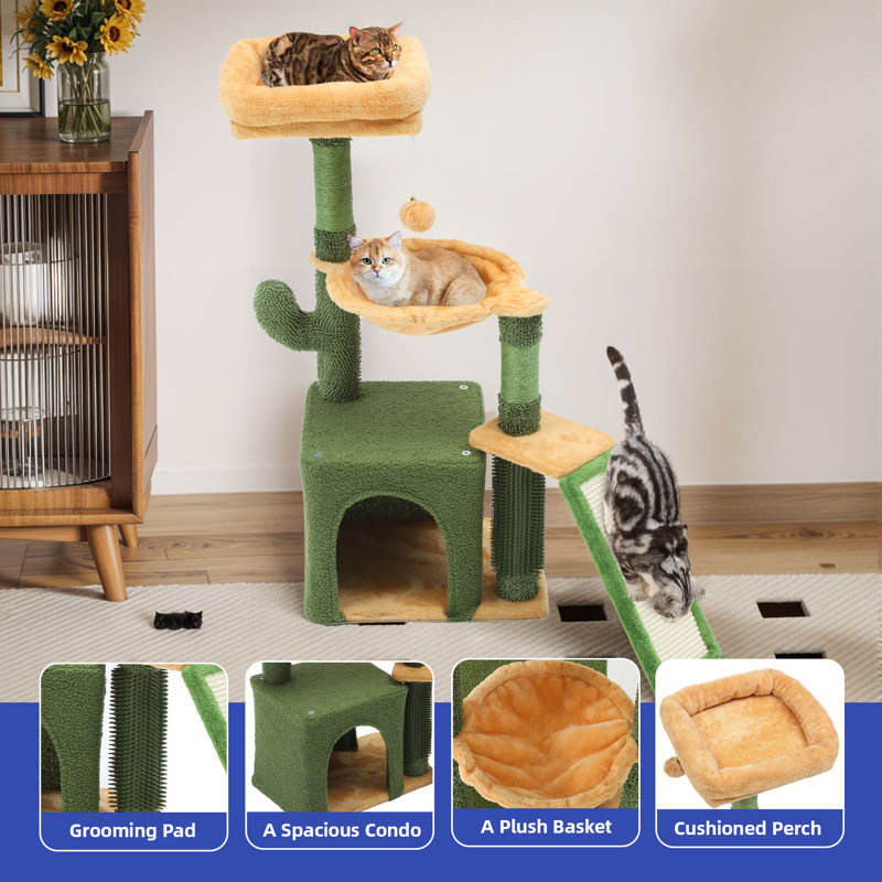 Multi-Level Cactus Cat Tree Tower with Perches, Condos, and Scratching Posts