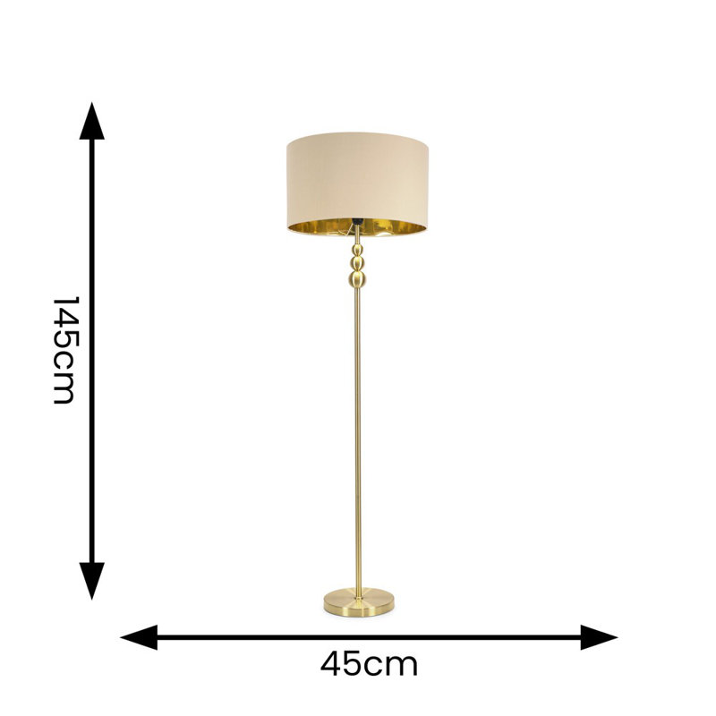 Randalia 145cm Traditional Floor Lamp, Brushed Gold, Beige