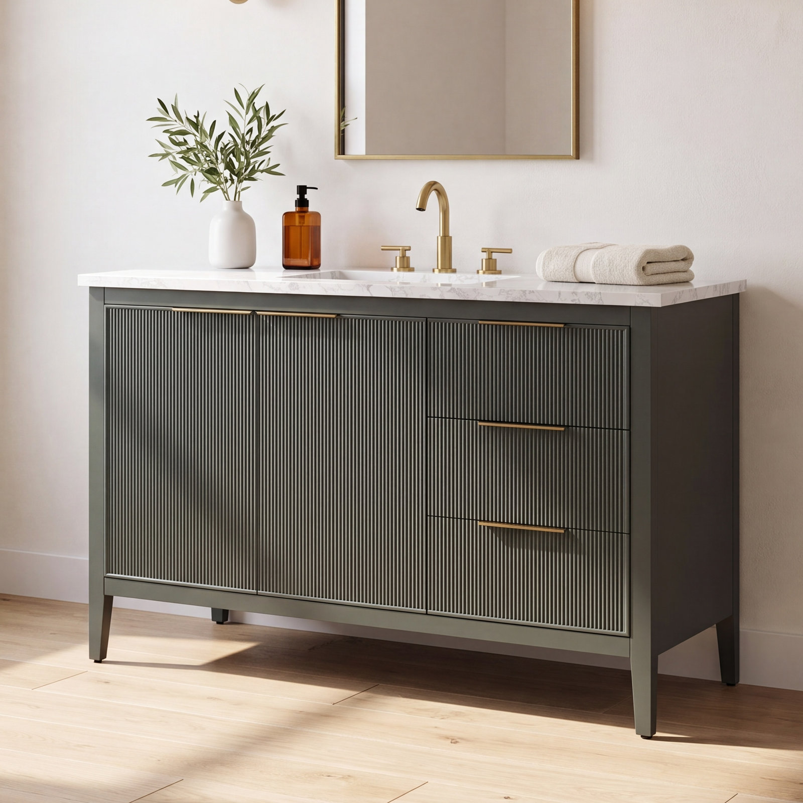 Bilroy 48" Pine Single Bathroom Vanity, Vintage Green/Brushed Bronze
