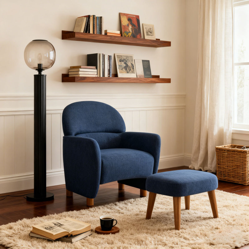 Chaise de loisir rembourrée avec repose-pieds, Bleu