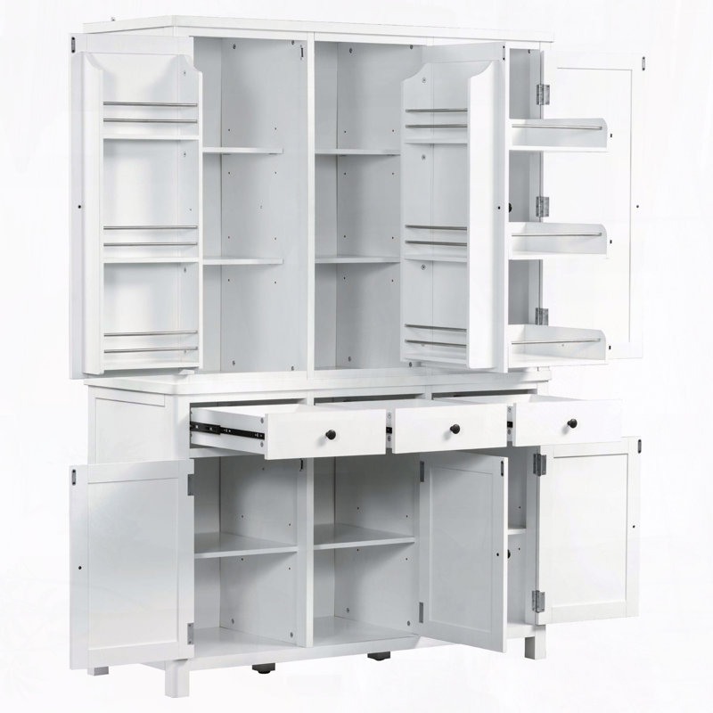 74.8" High-Capacity Pantry with 6 Doors & Adjustable Shelves, White