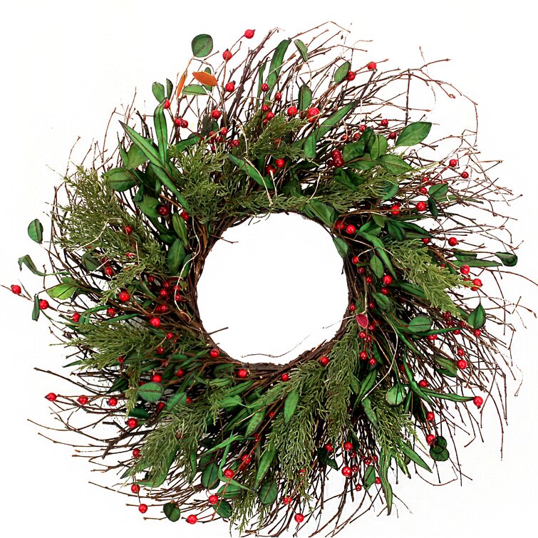 Lit Faux Glittered Twig Wreath & Garland