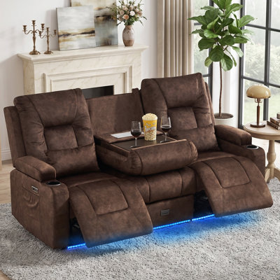 77.3" Power 3-Seater Wall Hugger Reclining Sofa with Power Outlets, Cup Holders and Pocket, LED Lights
