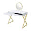 Bureau de coiffeuse rectangulaire avec miroir et plateau à bijoux, esthétique blanc doré, structure en métal, miroir amovible à 2 tiroirs avec plateau coulissant central, forme, apparence, pour chambre à coucher