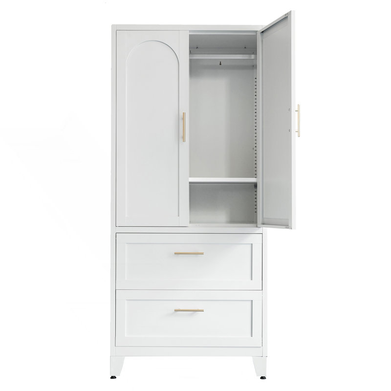 Armoire-penderie en métal avec 2 tiroirs, tringle et tablette réglable
