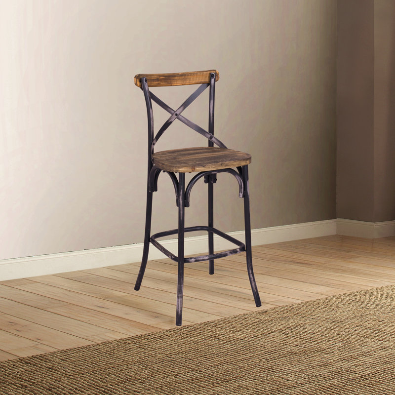 Tabouret de bar à dossier croisé, Noir, Brun