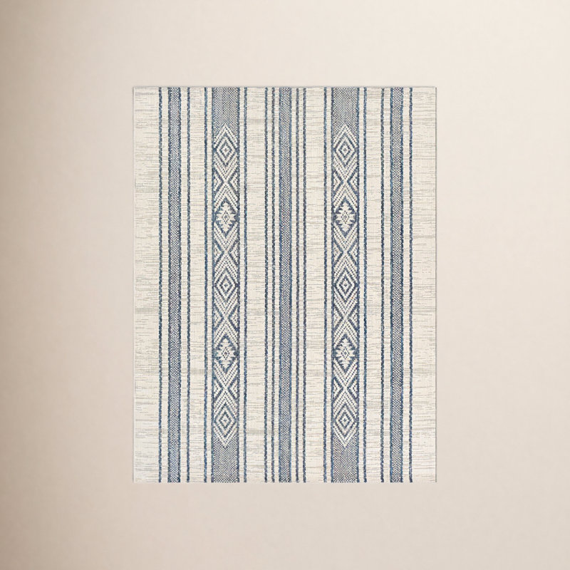 Tapis intérieur / extérieur bleu marine / blanc Morwen, Rectangle 7 pi 10 po x 10 pi 2 po