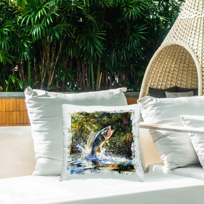 Coussin d'extérieur imprimé Splashing Lake Bass par LSR Design Studio