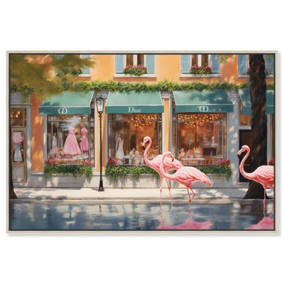 «Flamingo Plaza», art coloré sur toile par Art Remedy