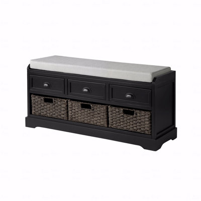 Collection Wood Storage Bench With 3-Drawer And 3-Basket