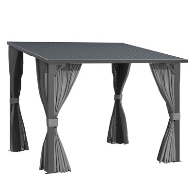 Outdoor Hardtop Metal Gazebo For Patio With Curtains And Mosquito Netting