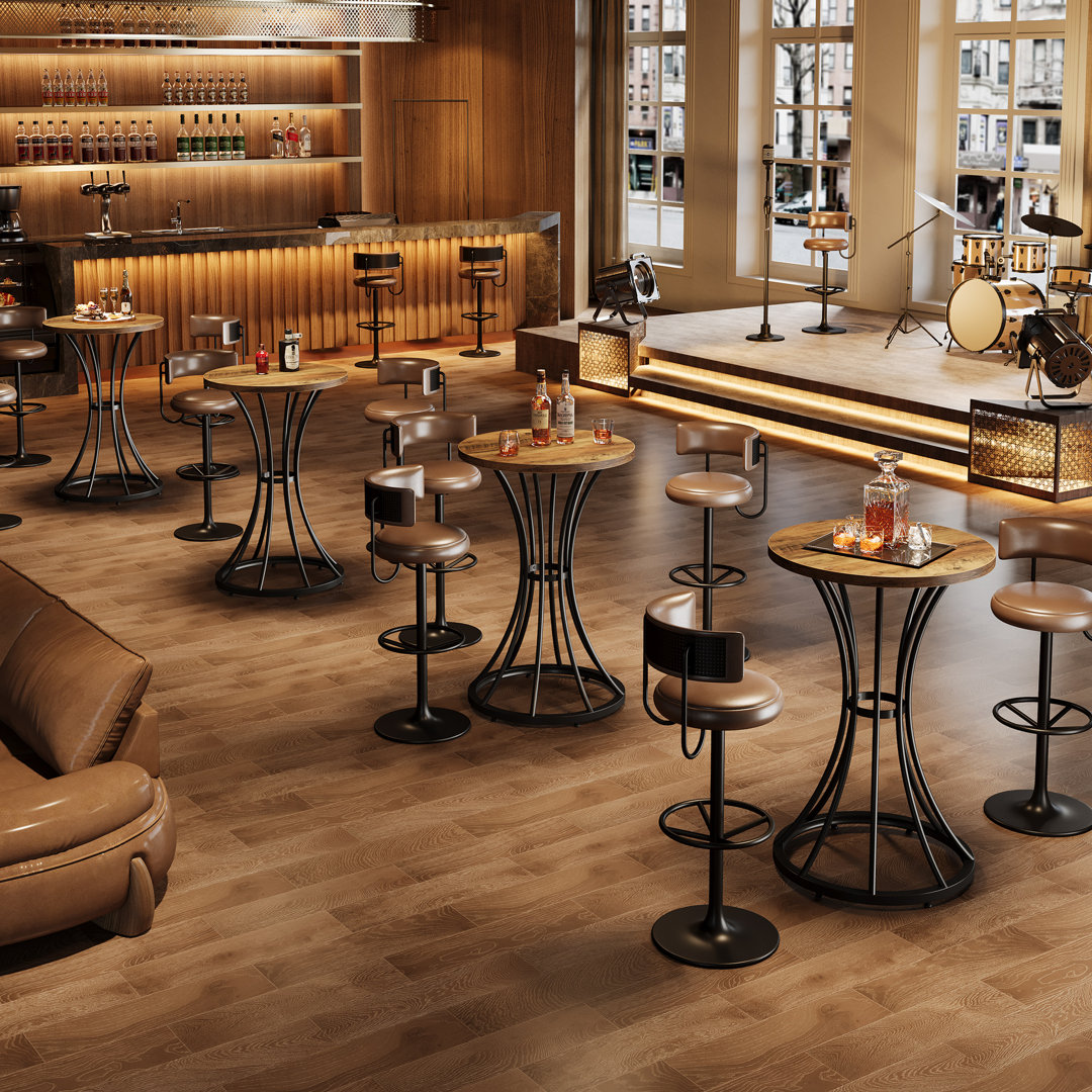 Round Bar Table For 2, 37.4" H Cocktail Table With Curved Metal Base, Coffee Pub Stand For Small Spaces, Living Room, Kitchen, Or Party (brown & Black