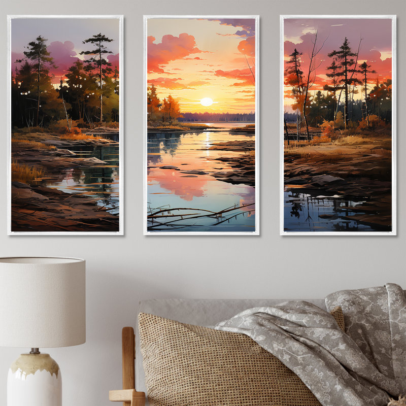 Ensemble de salon Sunrise In Canadian River I - Sunrises Sunset, Cadre flottant blanc, H 32 po x l 48 po x P 1 po