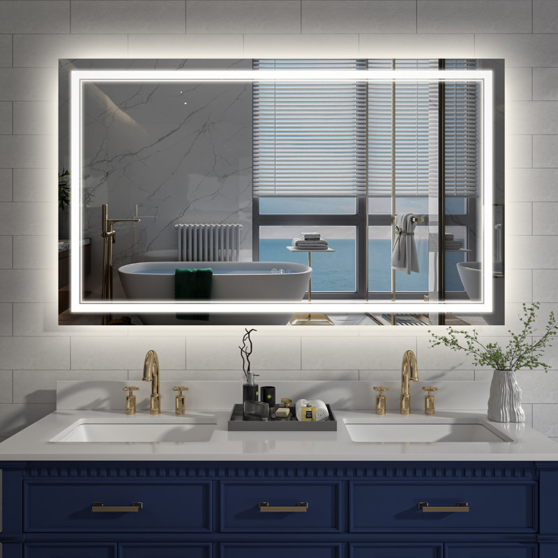 Miroir de salle de bain à DEL à intensité variable avec fonction de désembuage, Rectangle, 36 po x 24 po