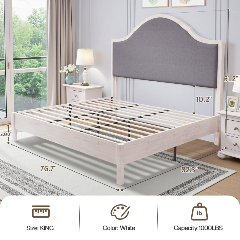 Farmhouse Solid Wood Bed Frame, White, King