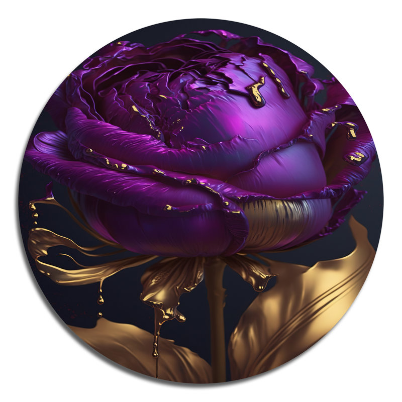 Mauve pivoine mauve liquide III - art floral rond en métal, H 16 po x l 16 po