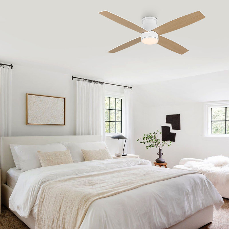 Bonnitta 52'' Ceiling Fan with LED Lights, White with Oak Blades