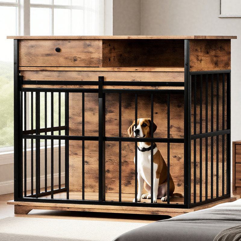 Niche pour chien sécuritaire et sécuritaire avec barres arrondies, hauteur de 33,58 po, utilisation à l'intérieur de nombreux meubles de caisse