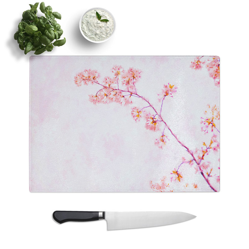 Tempered Glass Pink Blossom Cherry Tree Chopping Board, 20 cm x 28.5 cm