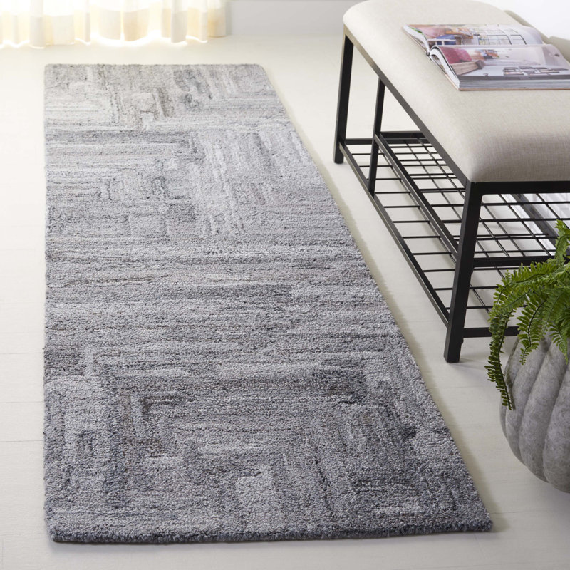 Tapis abstrait touffeté à la main Quirt, Tapis de couloir 2 pi 3 po x 8 pi