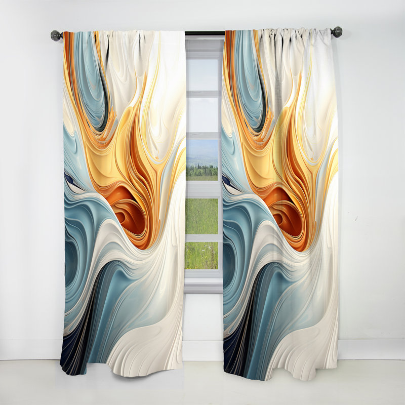 Rideau occultant rétro à motif de vagues rétro bleu et orange II élégant, L 52 po x L 90 po