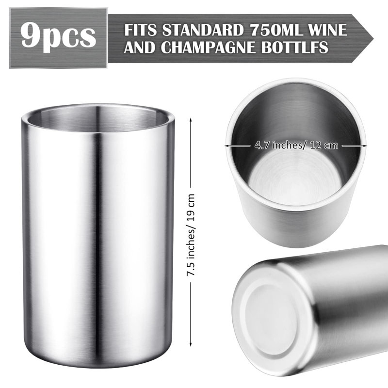 Wine Chiller Bucket Stainless Steel Wine Chiller Bottles For 750 Ml Insulated Double Layer Bucket Cooler For Parties Bar(9 Pcs)