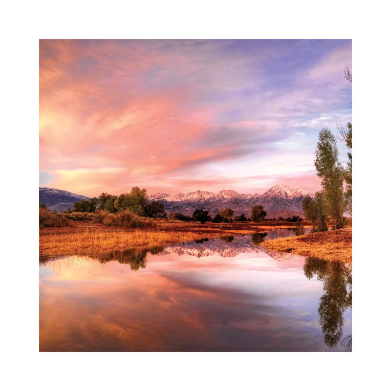 Usa, California, Bishop. Sierra Nevada Range Reflects In Pond. by Jaynes Gallery - Wrapped Canvas Print