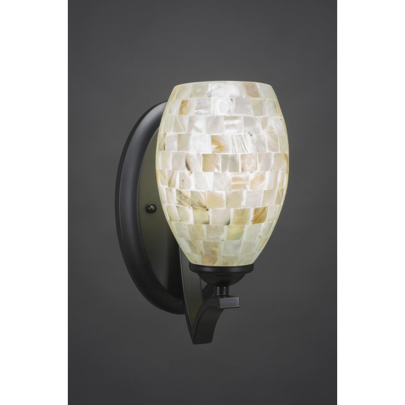 Zilo Wall Sconce Shown With 5" Ivory Glaze Seashell Glass, Matte black