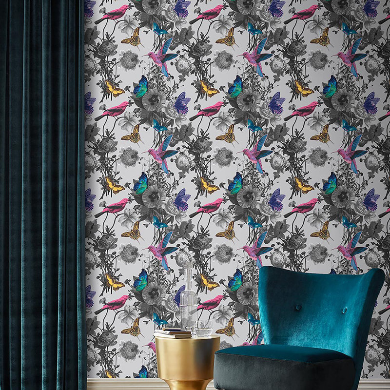 Davien Floral Wallpaper Double Roll, Gray
