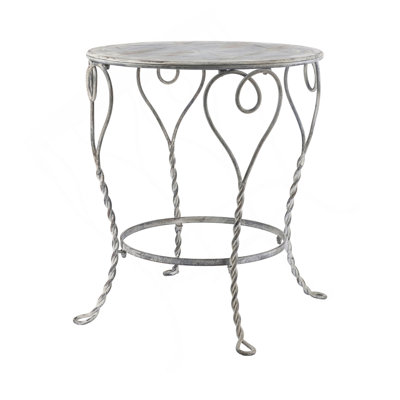 Table d'appoint ronde en fer 26 x 26 x 30 po, finition argentée patinée, table de bout décorative de style champêtre français avec pieds torsadés