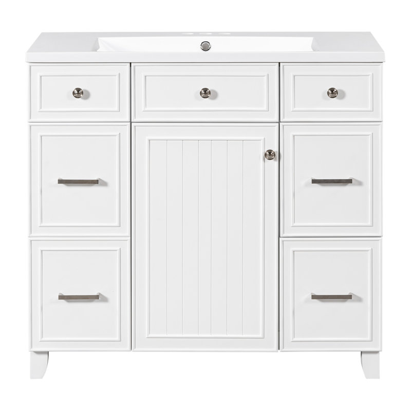 Meuble-lavabo luxueux avec caractéristiques haut de gamme et design fonctionnel, Blanc, Argent argent