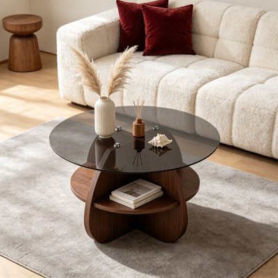 Table basse fonctionnelle avec tablette de rangement - Plateau en verre pour le salon
