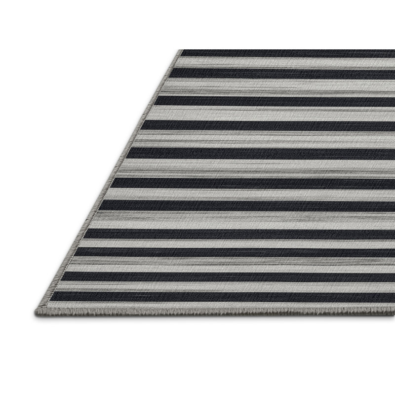  Tapis gris clair lavable à rayures gris foncé, Rond 6 pi