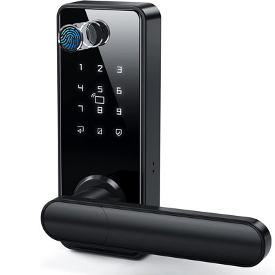 Smart  Lock with Handle Black Fingerprint Door Lock with Electronic Deadbolt