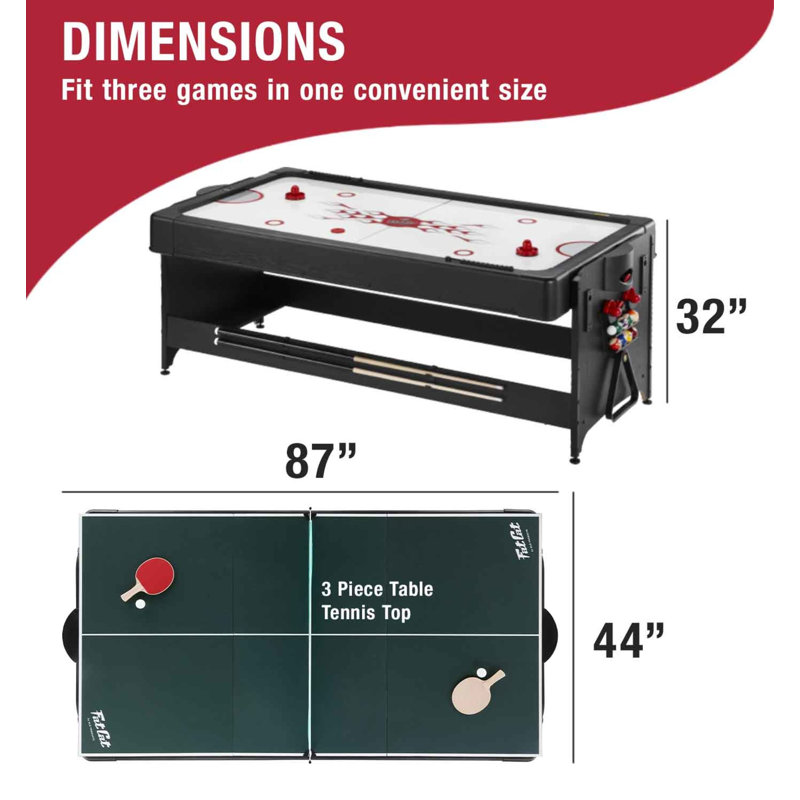 Red 7-Foot 3-in-1 Multi-Game Table with Rotation