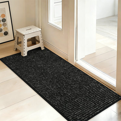 20X48 Inch Non-Slip Washable Door Mat, Dirt Resistant Absorbent Low Profile Entrance Mat, Black