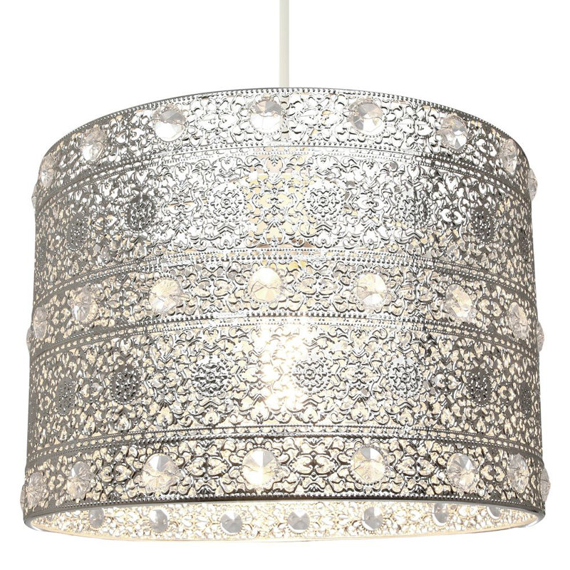 Antique Acrylic Gem Moroccan Style Chandelier Pendant Light Shade Fitting, Silver, 17cm H x 24cm W x 24cm D
