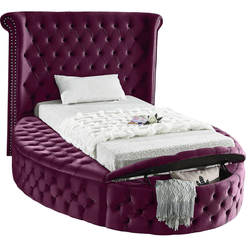 Dorgan Upholstered Wingback Bed, Twin, Purple Velvet