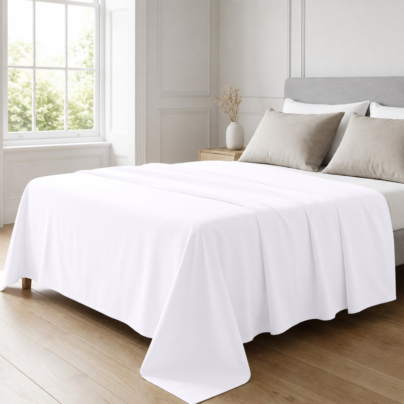 100% Cotton Flat Bed Sheet – Soft, Breathable & Comfortable Bedding for Everyday Use , White, Super King (6')