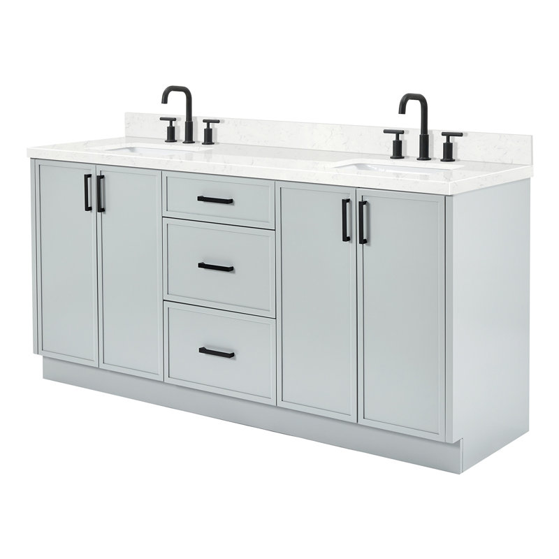 ARIEL Kelly 73 Double Sink Bathroom Vanity with Pure Quartz Top, Oak, Rectangular, Pure White Quartz