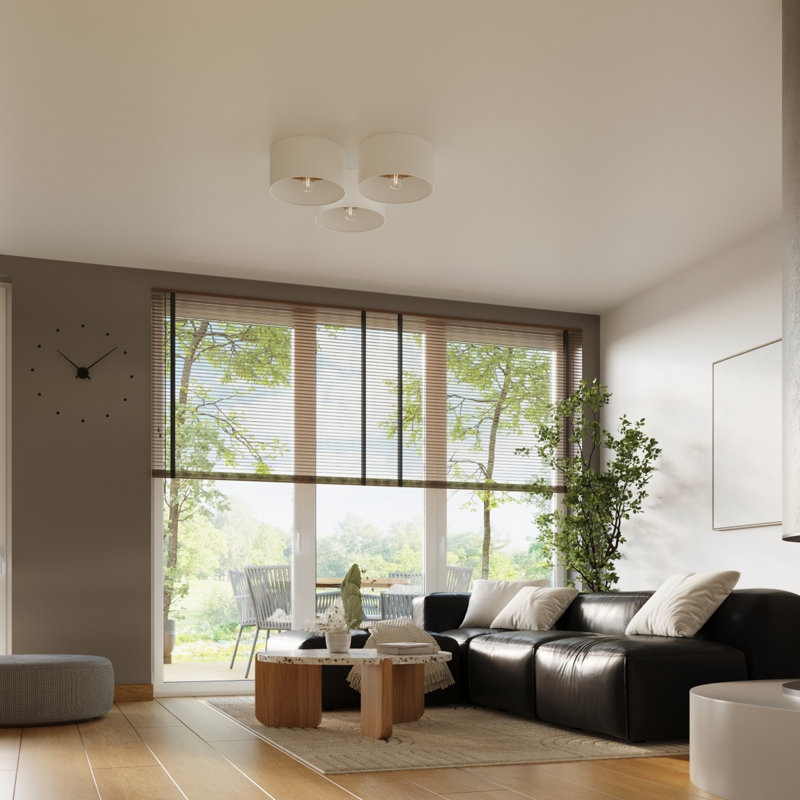 Telesto Solid Wood Flush Mount, White/Light Brown