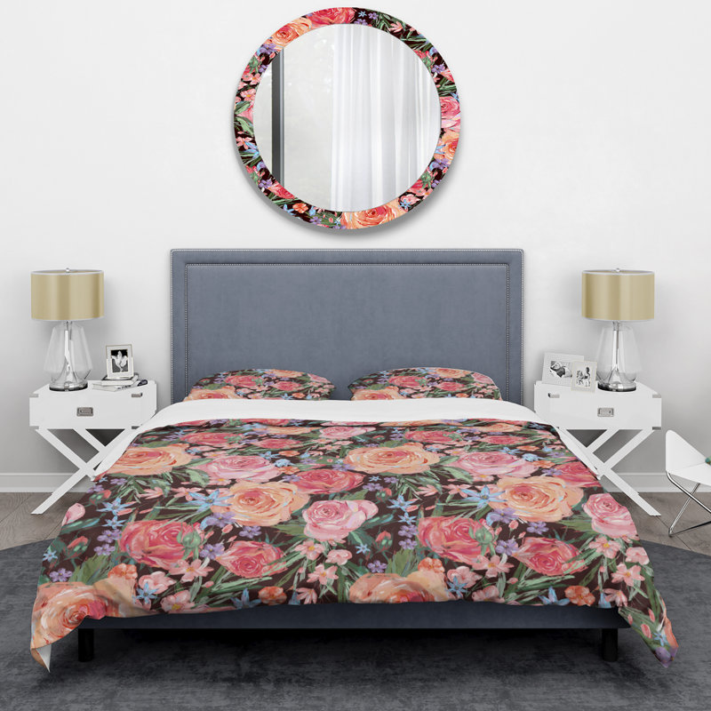 Pink Roses and Leaf - Ensemble de housse de couette Cabin & Lodge, Housse de couette simple + 1 taie décorative stan