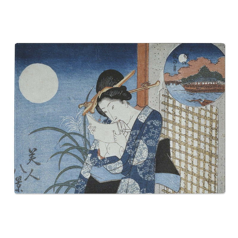 Tempered Glass Autumn Moon over Miho by Utagawa Kunisada Chopping Board, 28.5cm W x 20cm L