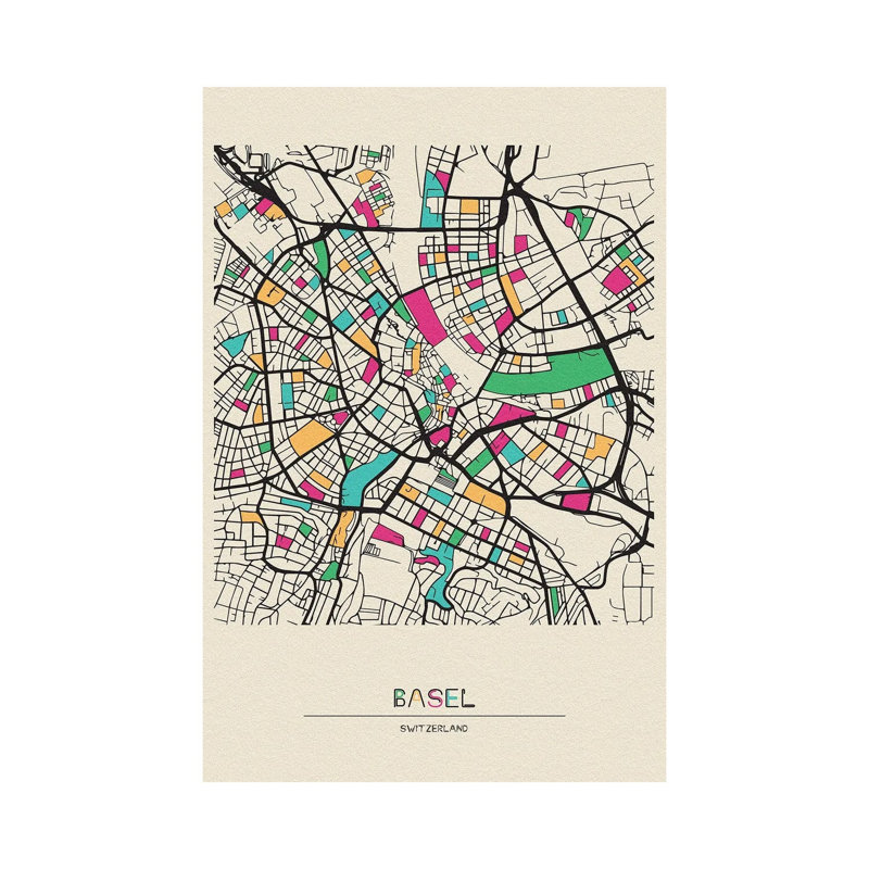 Basel, Switzerland Map by Ayse Deniz Akerman - Print on Canvas, 101.6 cm H x 66.04 cm W x 1.91 cm D, Wrapped Canvas