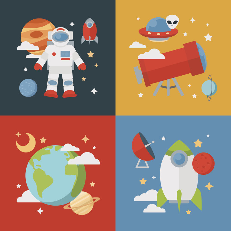 Space Theme by Yuzach - Wrapped Canvas Print, 30cm H x 30cm W