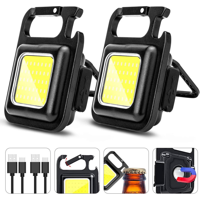 Keychain Work Light Keychain Flashlights 4 Light Modes,Keychain Light Emergency Light with Folding Bracket Bottle Opener for Fishing,Camping and Walking 2Pack