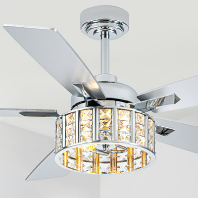 Ventilateur de plafond en cristal 52 pouces avec lumière et télécommande, ventilateur de plafond à moteur à courant continu réversible à 6 vitesses