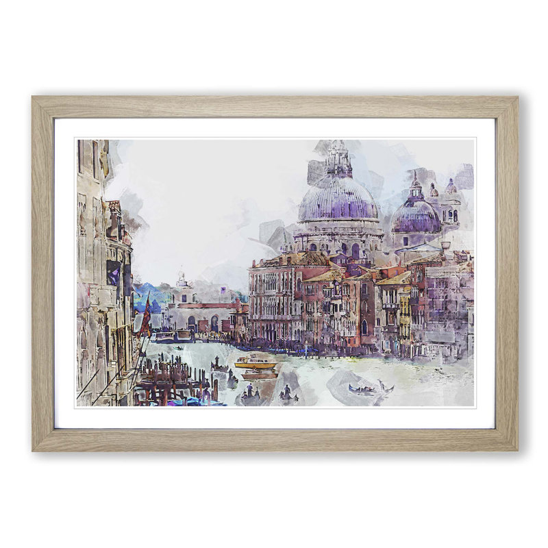 Canal Through Venice Italy in Abstract - Picture Frame Graphic Art Print, 27cm H x 36cm W x 2cm D, Oak Framed