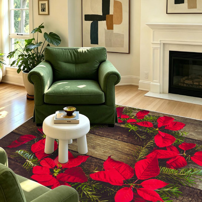 Tapis d'intérieur brun avec couronne de poinsettia, Rectangle 39 po x 63 po
