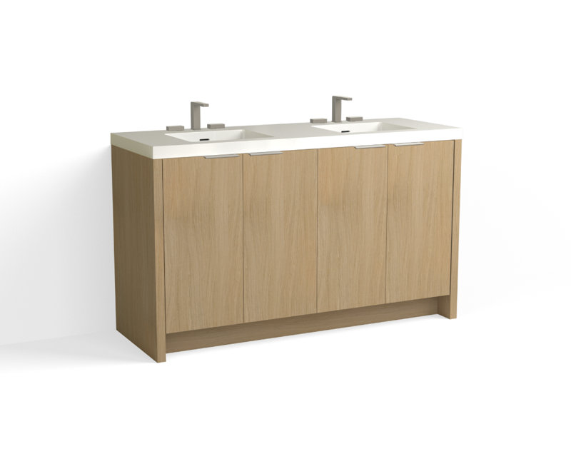 Mesa 60" W Freestanding Double Bathroom Vanity , White Gloss, Charred/Satin Nickel, 8" Widespread
